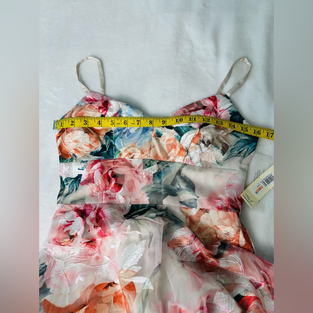 Eliza J floral Print Embroidered Mesh Gown Size 2 - Picture 7 of 11